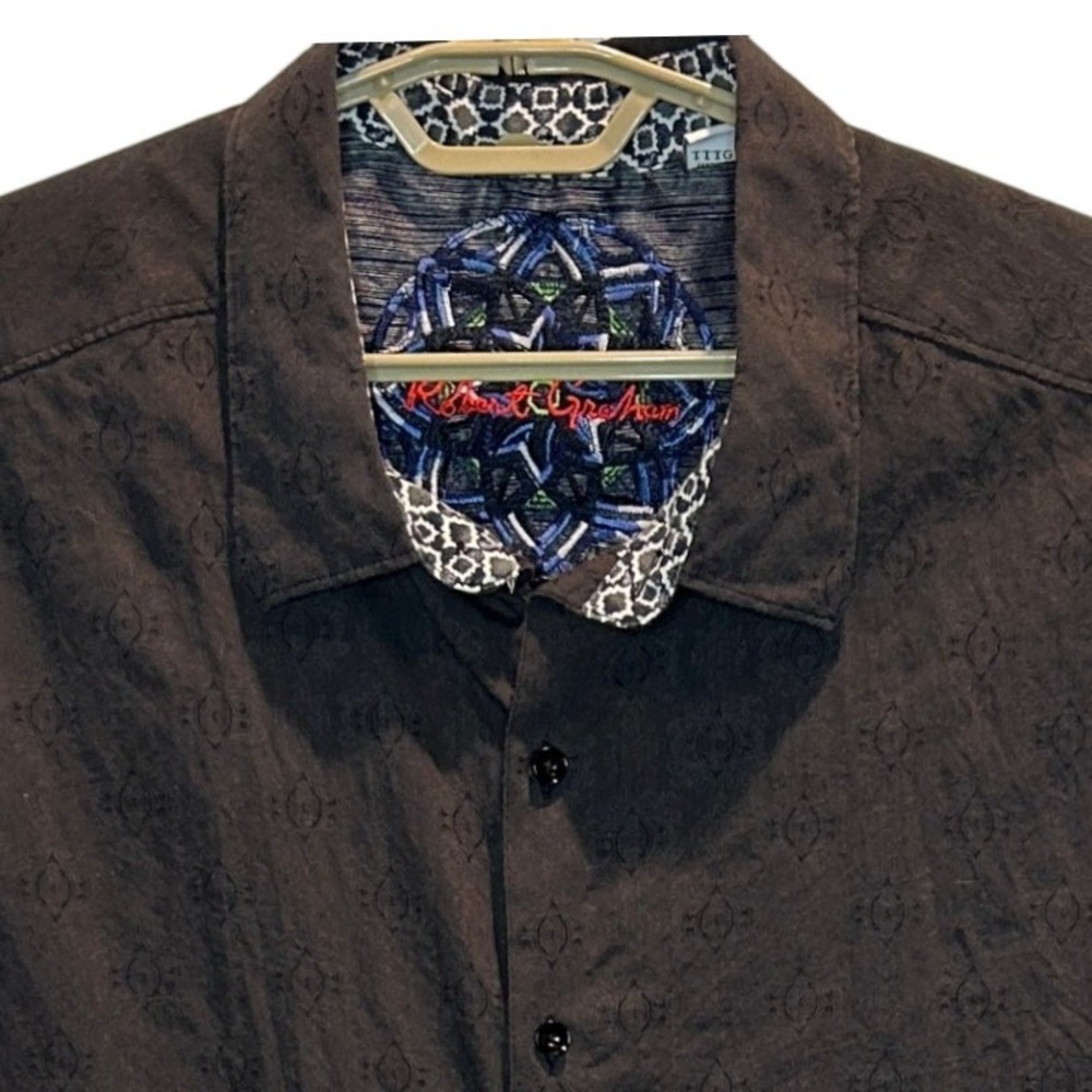 Robert Graham Button Down Shirt 3XL Mens Black Jacquard Damask Long Sleeve